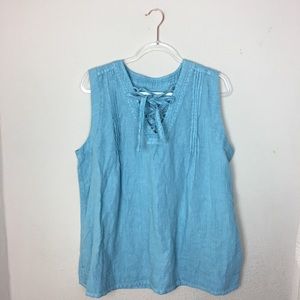 Artisan NY | Aqua 100% Linen Tank Top Blouse Lace